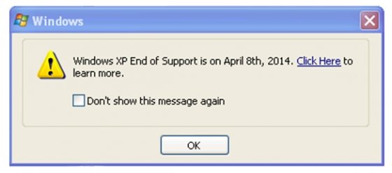 Mensaje anunciado el fin de soporte en Windows XP