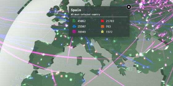 Mapa interactivo de la ciberguerra contra el malware en España
