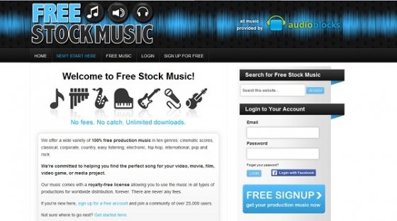 Interfaz de Free Stok Music