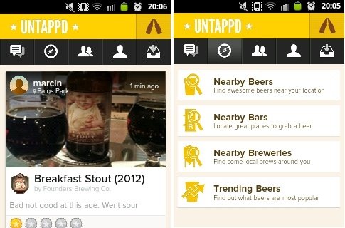 Interfaz de Untappd