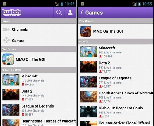 Interfaz de Twitch para Android