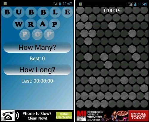 Interfaz de Bubble Wrap Pop