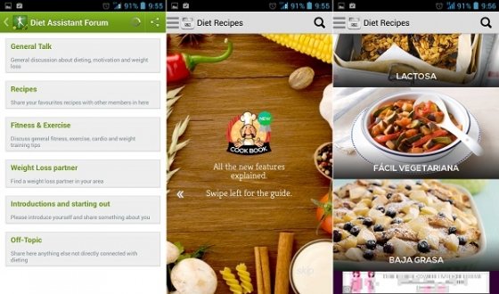 Interfaz de Dieta Asistente y Recetas de Plan de dieta libre