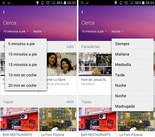 Filtrar recomendaciones por cercanía y hora