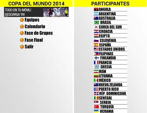 Interfaz de Mundial Baloncesto España 2014