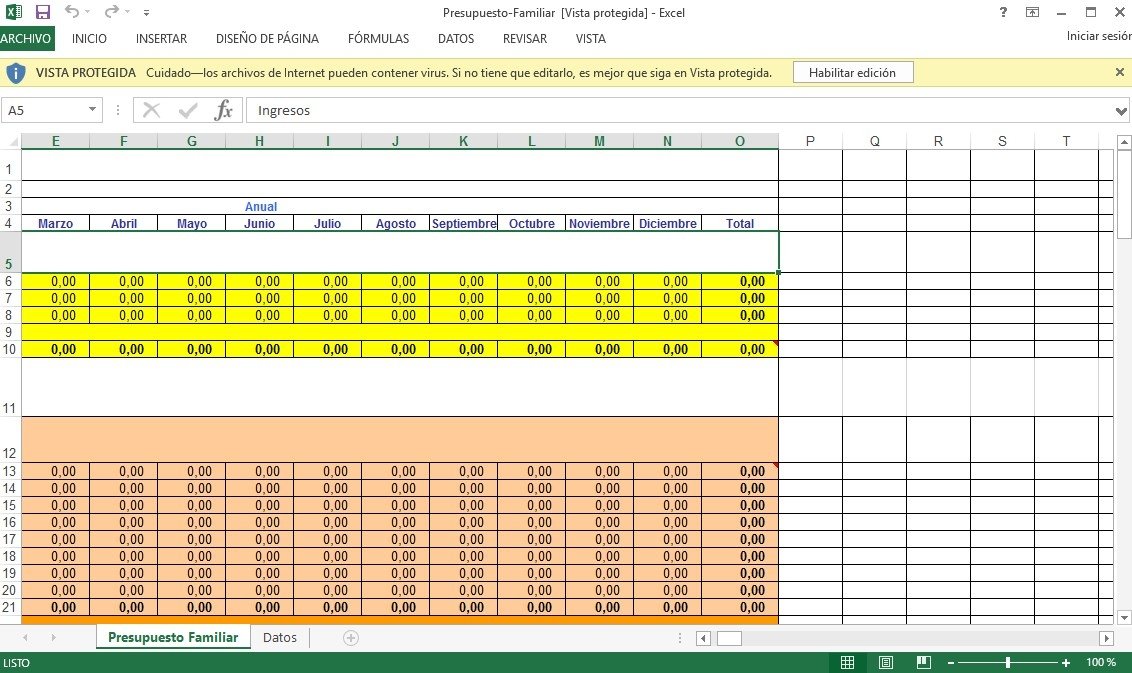 Calcular El Presupuesto Familiar Con Un Excel