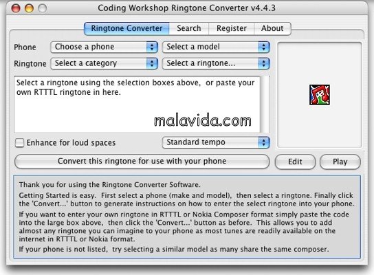 Coding Workshop Ringtone Converter 4.4 Ingl�s
