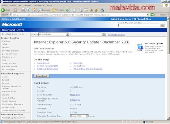 Internet Explorer 6 Security Update  Diciembre 2001 Espa�ol