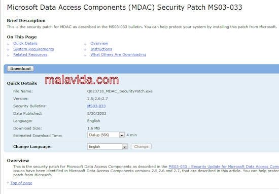MDAC Security Patch MS03-033  Espa�ol