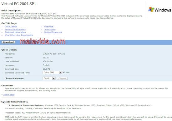 Microsoft Virtual PC 2004 SP1 Ingl�s