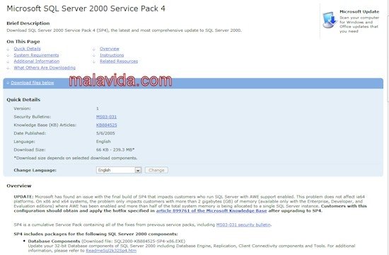 SQL Server 2000 Service Pack 4 Database Components (SP4) Engelska