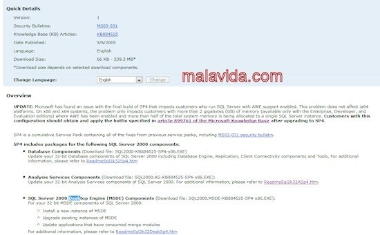 SQL Server 2000 Service Pack 4 Desktop Engine (MSDE) (SP4) Svenska