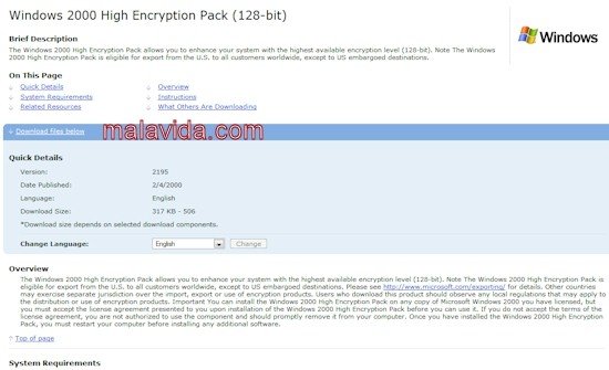 Windows 2000 High Encryption Pack Engelska