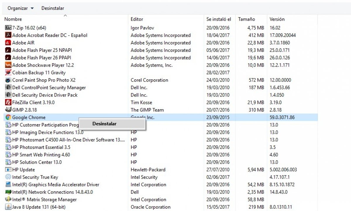 Cómo desinstalar Google Chrome