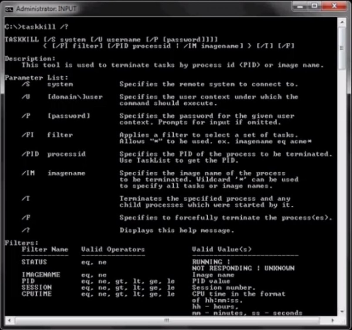 Cómo terminar procesos desde línea de comandos en Windows 7