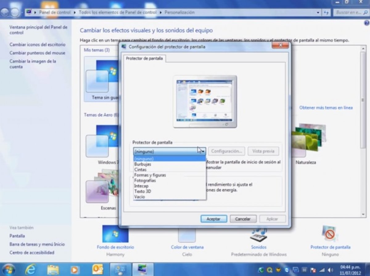 Cómo configurar el Salvapantallas en Windows 7