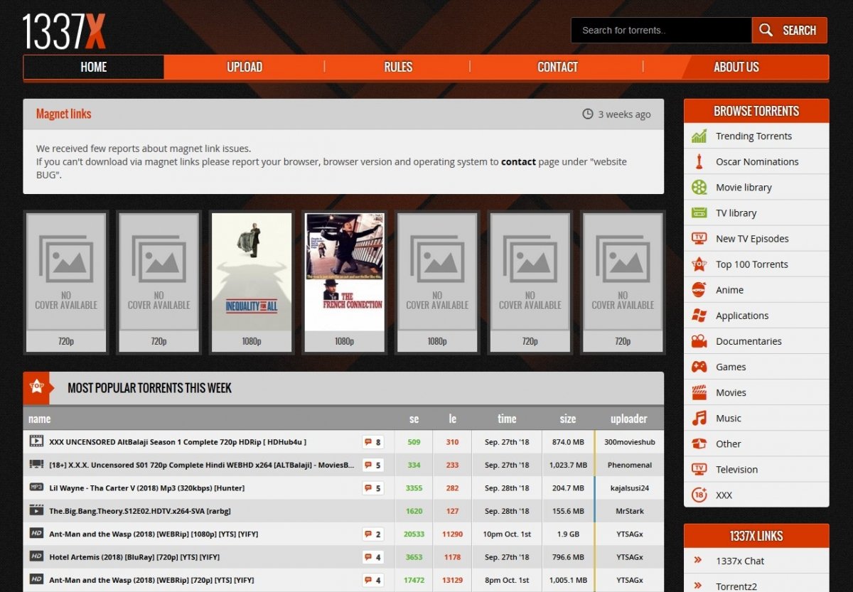 1337x sigue en pie ofreciendo torrents