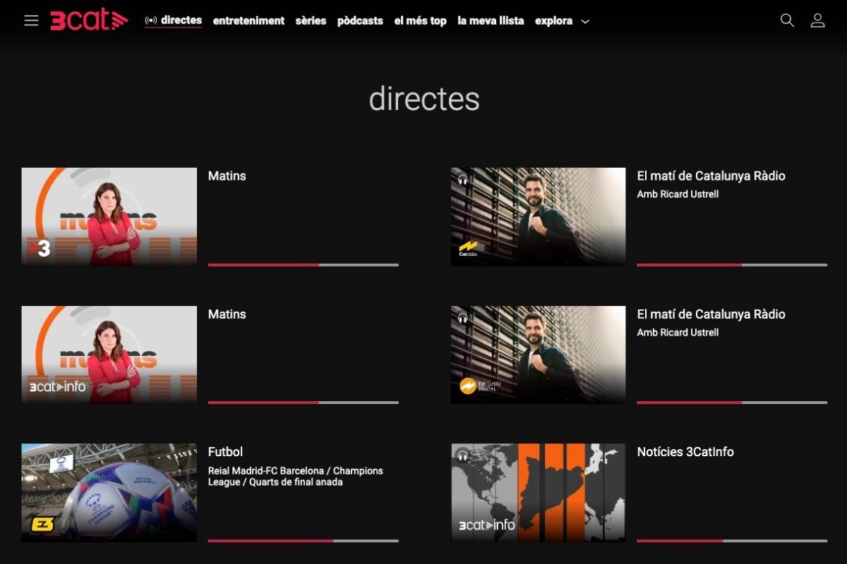 3Cat es una plataforma de entretenimiento en catalán bastante completa que incluye canales en directo