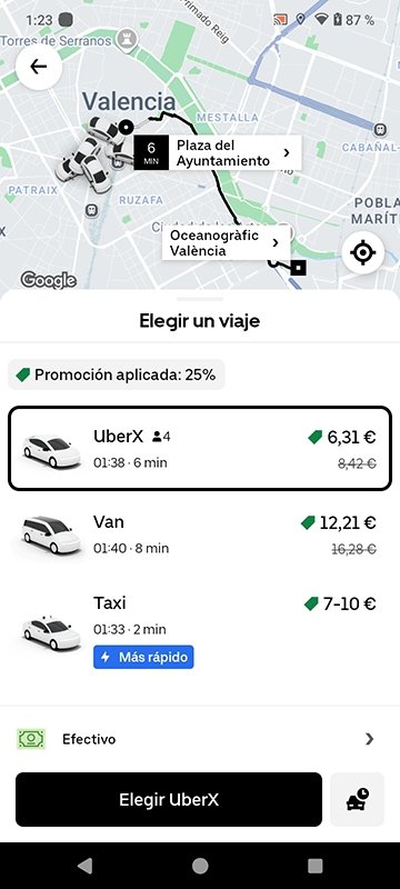 A veces, Uber ofrece descuentos al cerrar y volver a abrir la app