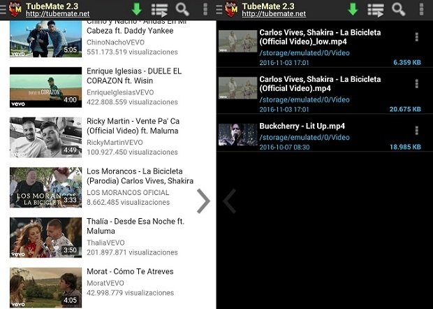 Accede al menú con todos los vídeos descargados con TubeMate