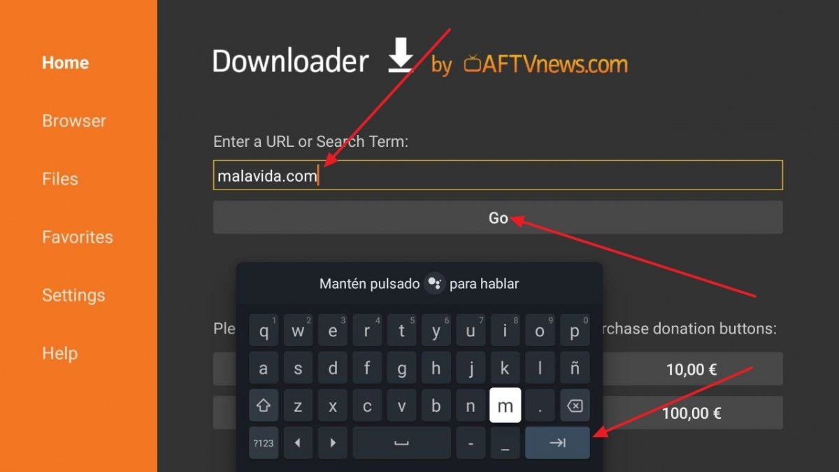 Acceder a una web desde Downloader