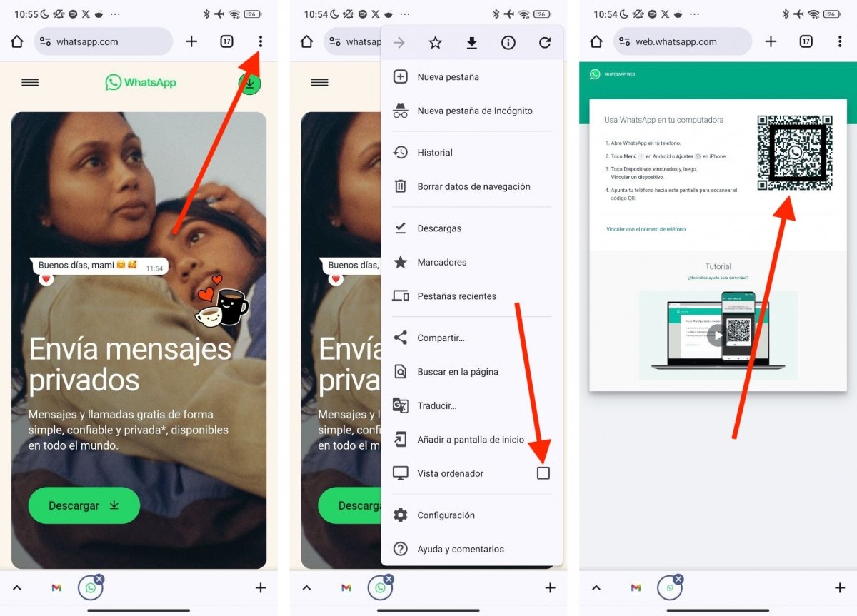 Acceder a WhatsApp Web desde otro móvil es posible con la vista de escritorio en Chrome