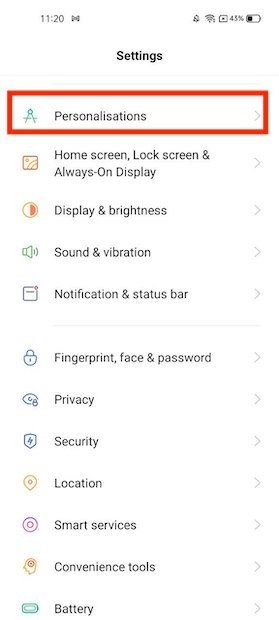 Acceder al apartado de personalización