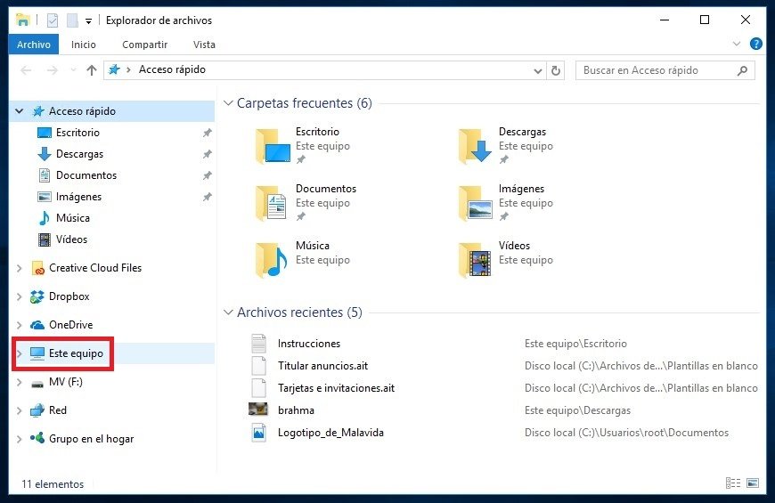 Acceso a 'Este equipo' en Windows 10