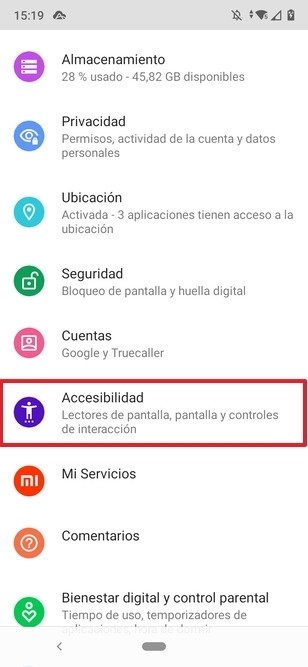 Acceso a los ajustes de accesibilidad de Android