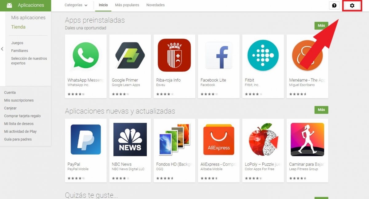 Acceso al menú de ajustes de Google Play