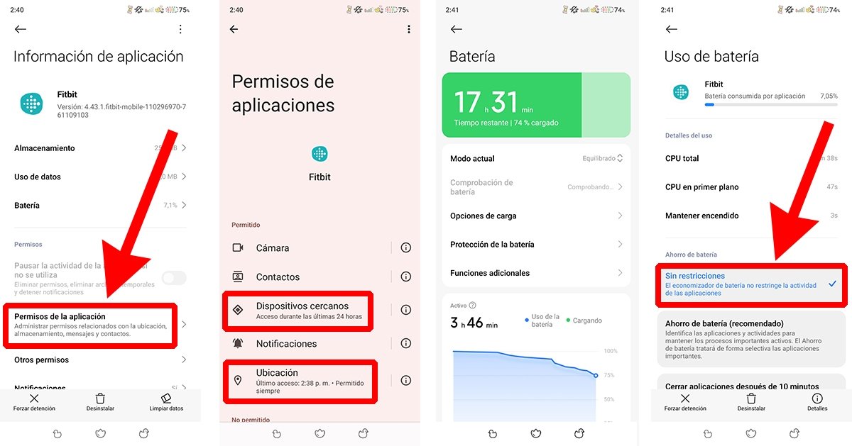 Acciones recomendadas del sistema Android para que la app Fitbit funcione mejor