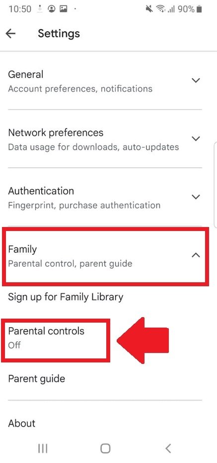 Activa el control parental de Google Play