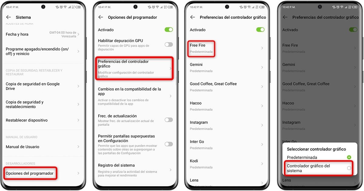 Activa las preferencias del controlador gráfico