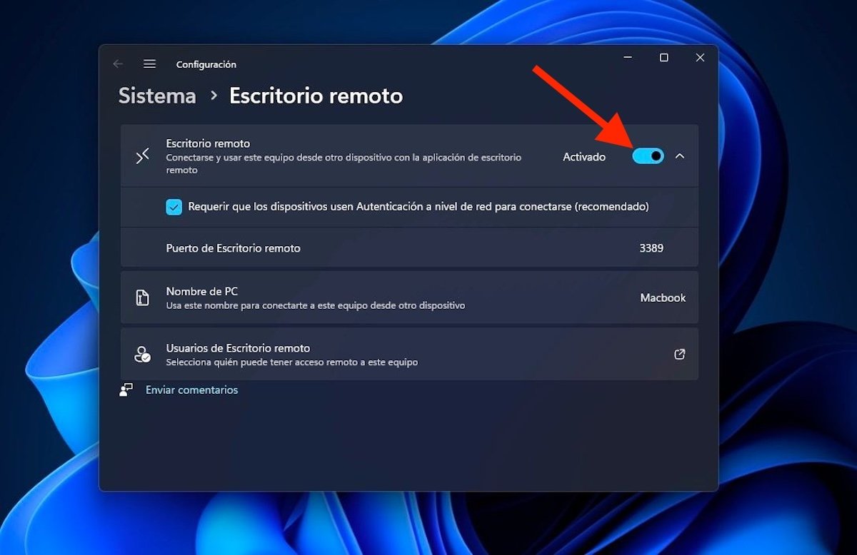 Activando el Escritorio Remoto en Windows 11