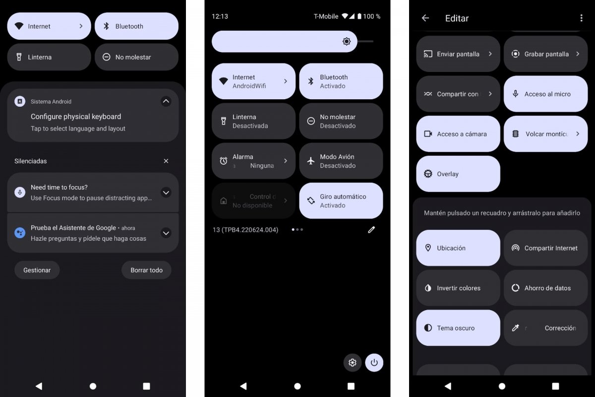 Activar el modo oscuro desde Ajustes Rápidos en Android 13