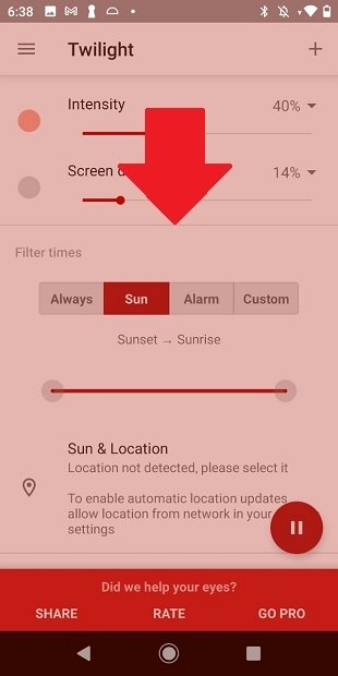 Activar filtro de luz azul según horario