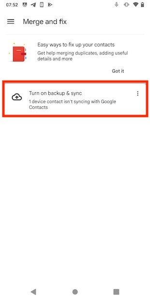Activar la copia de seguridad de Google Contacts