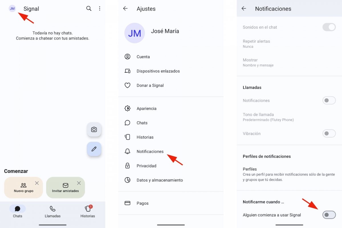 Activar la notificación de contactos nuevos en Signal