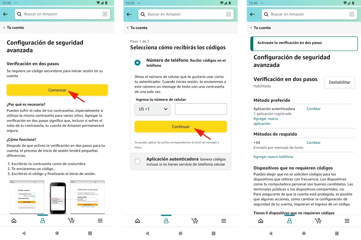 Activar la verificación de dos pasos en Amazon