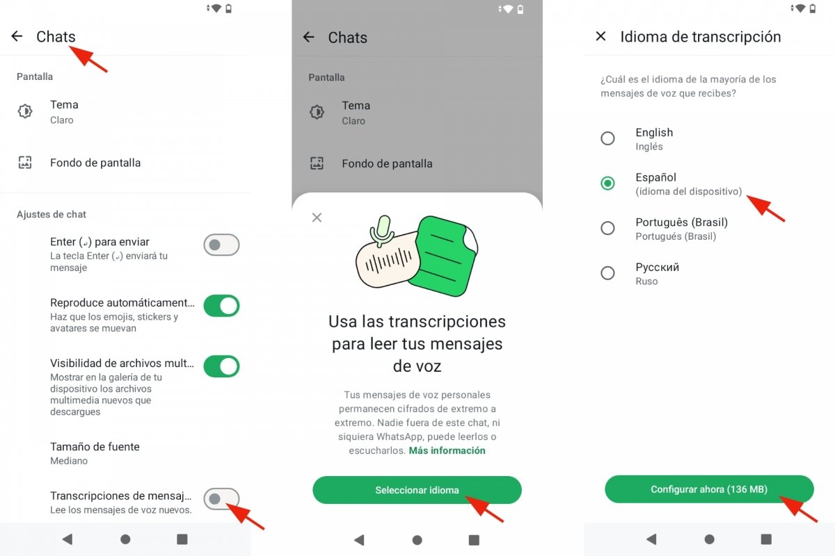 Activar las transcripciones de WhatsApp