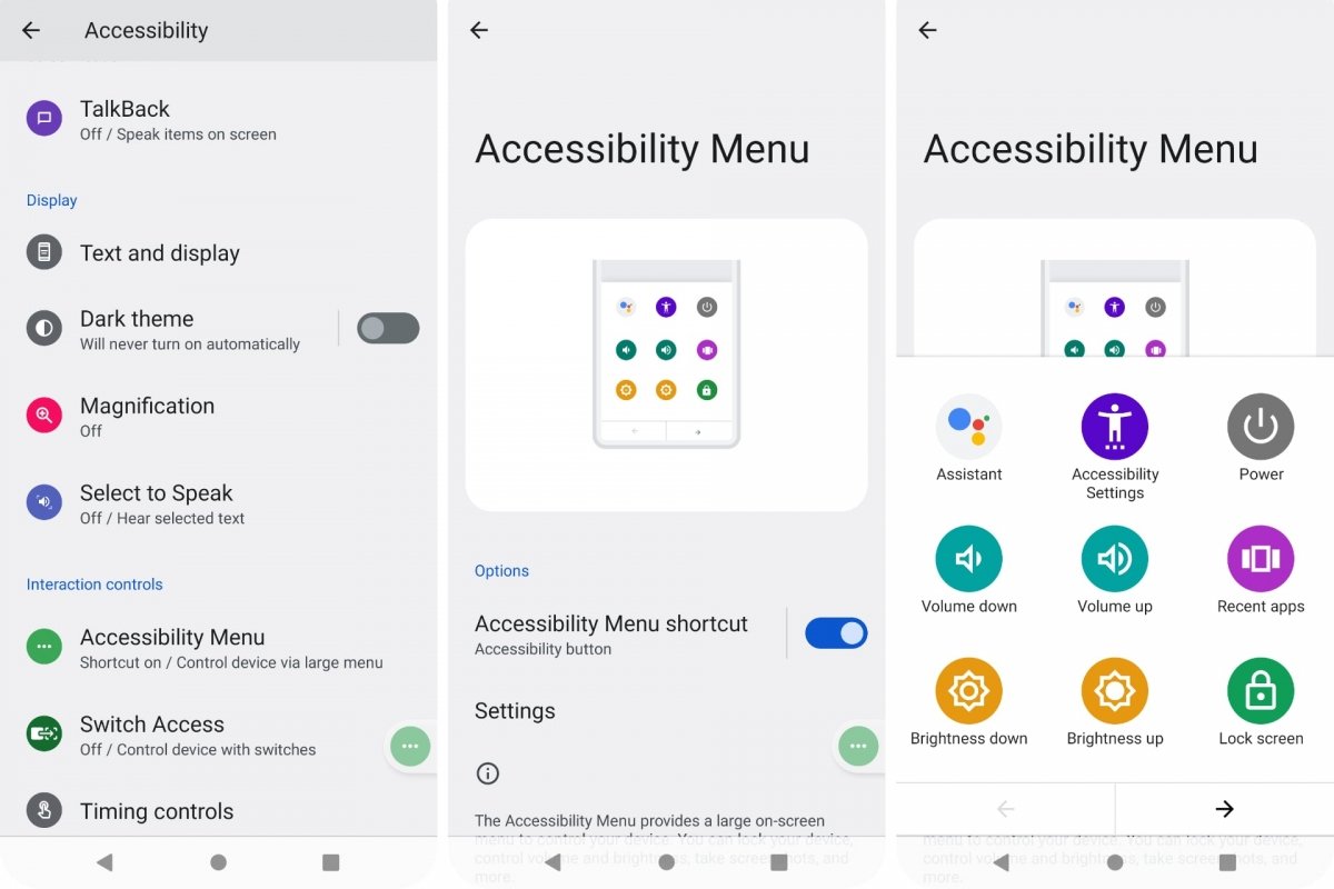 Activate Android accessibility menu