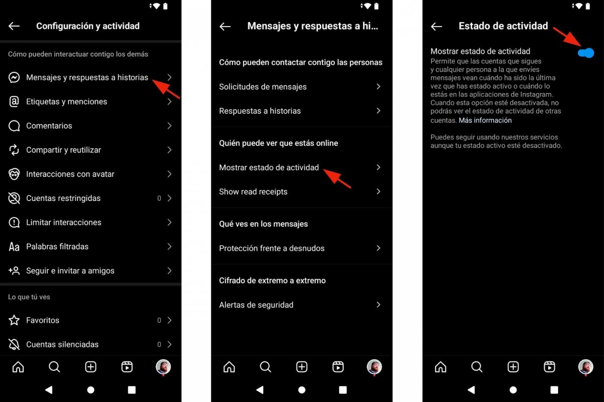 Activar o desactivar la actividad en Instagram