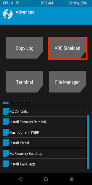 Activar Sideload para recibir archivos