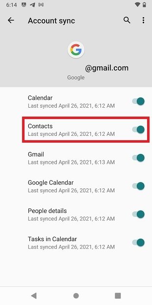 Activar sincronización de contactos en Android