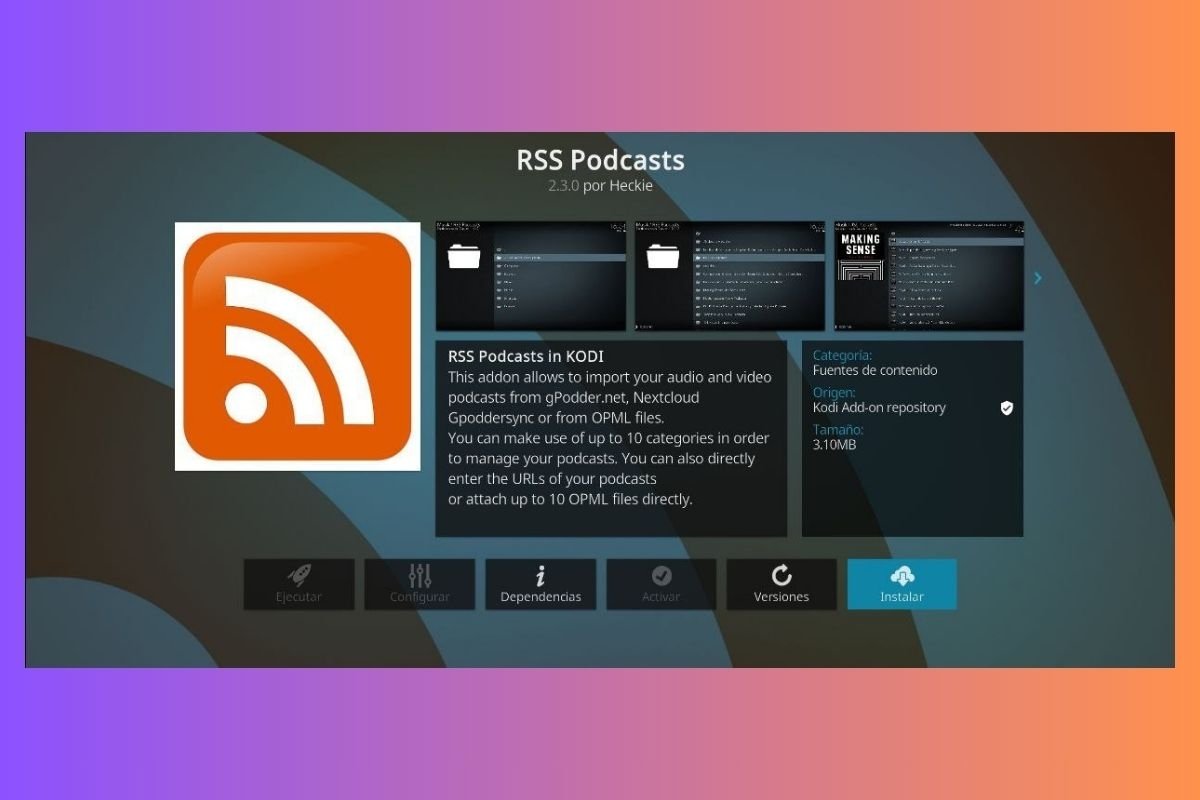 Add-on de RSS Podcasts para Kodi
