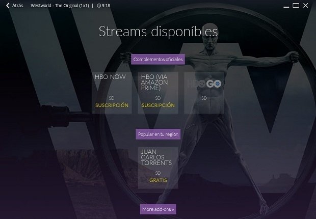 Add-ons disponibles para ver Westworld online mediante streaming