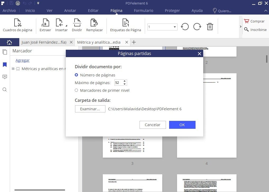 Admite fragmentación en volúmenes de un PDF como tantas páginas tenga el documento