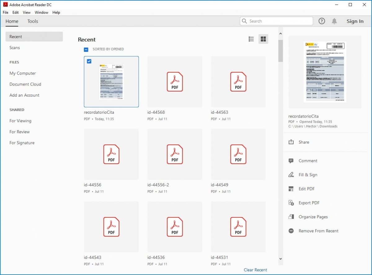 Adobe Acrobat Reader DC en un PC con Windows