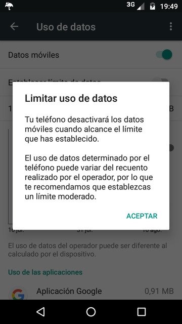 Advertencia de límite de datos