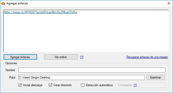 Agregando enlaces en MegaDownloader